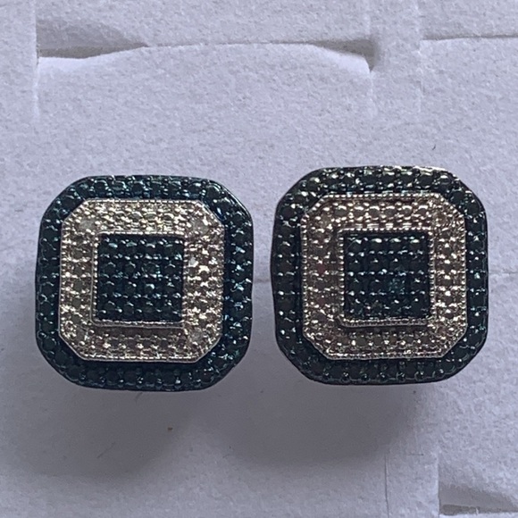 Natural genuine blue Diamond Accented Rhodium Over Brass earrings - Picture 3 of 9